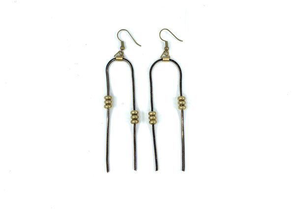 Black and gold asymmetric beaded earrings