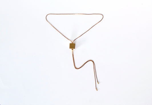 Gold cube chain bolo tie necklace