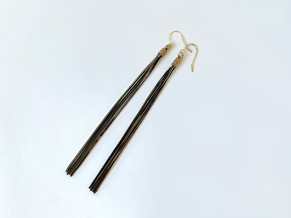 Black and gold chain tassel earrings