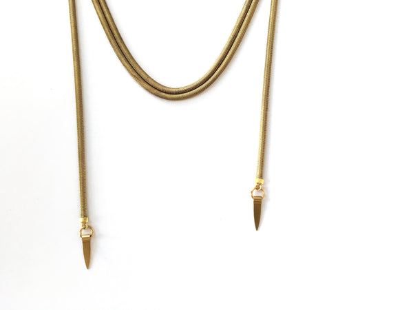 Brass snake chain necklace with spike tips