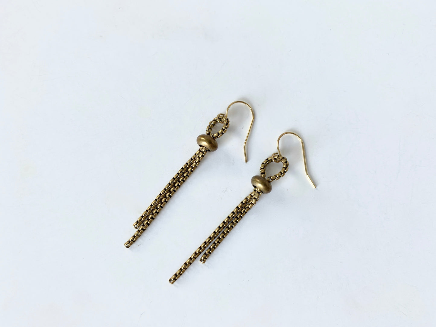 Lasso style earrings with rolo chain and slide bead