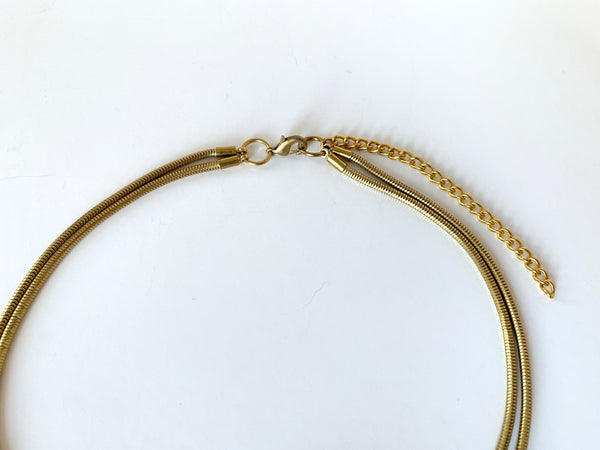 Two strands of snake chain, lobster clasp and extender chain of choker