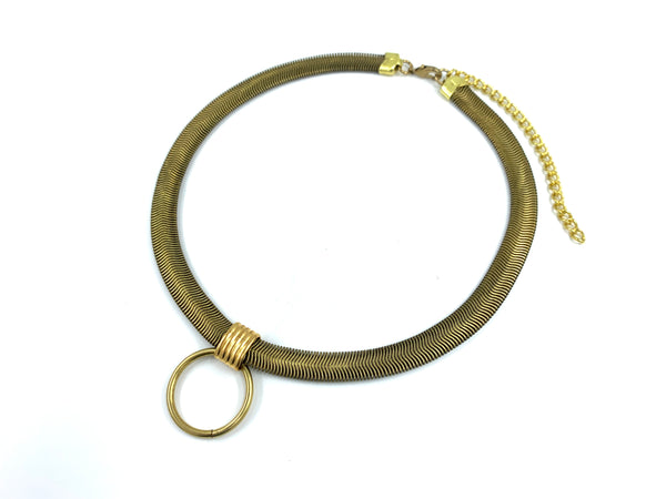 Gold chunky chain choker neckalce with o-ring on a white background