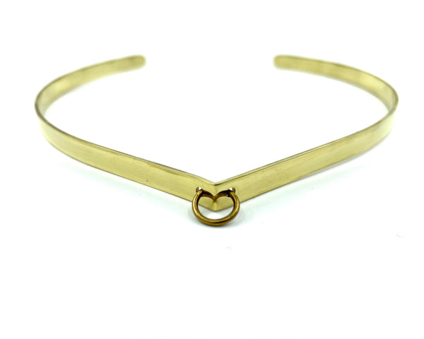 Close-up of gold choker o-ring on a white background