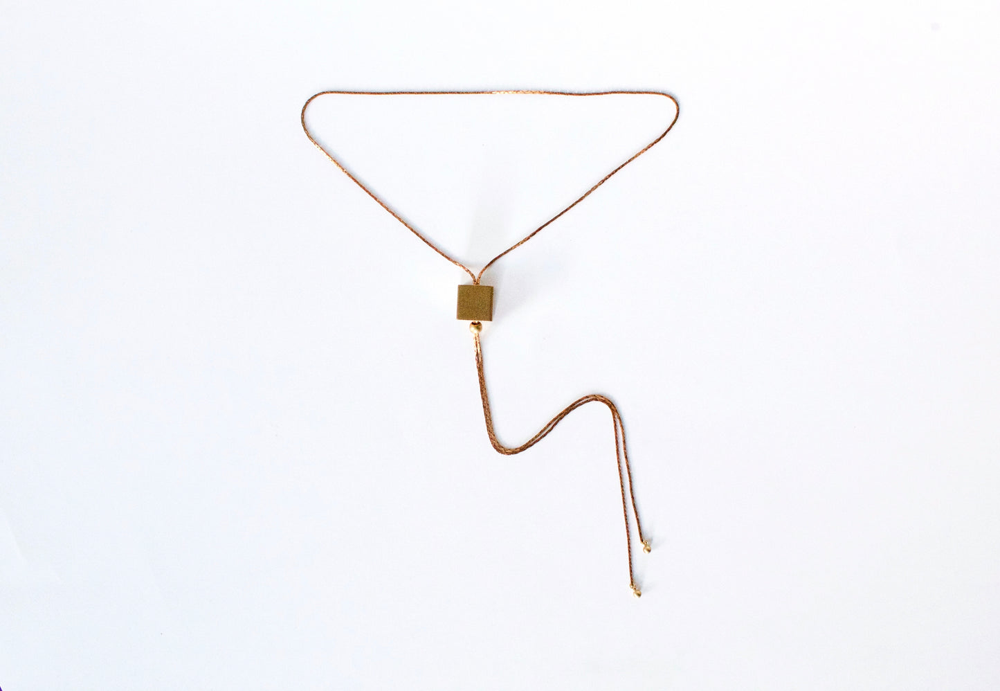 Gold cube chain bolo tie necklace