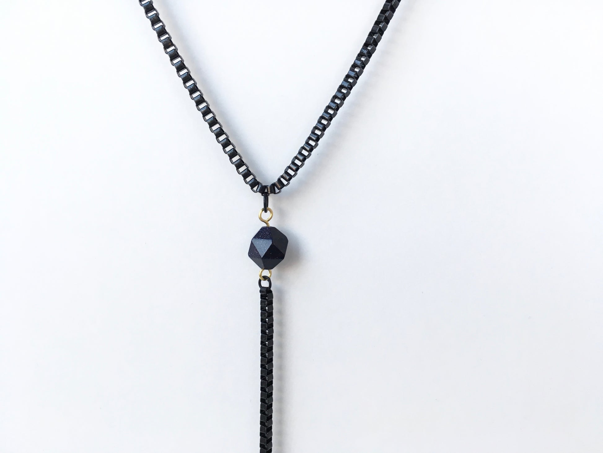 Blue goldstone pendant of lariat necklace
