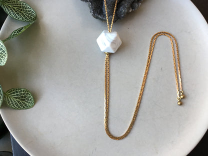 HEX Black and White Silicone Bead Bolo Tie Necklace with Brass Snake Chain