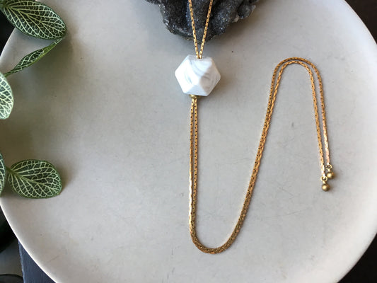 HEX Black and White Silicone Bead Bolo Tie Necklace with Brass Snake Chain