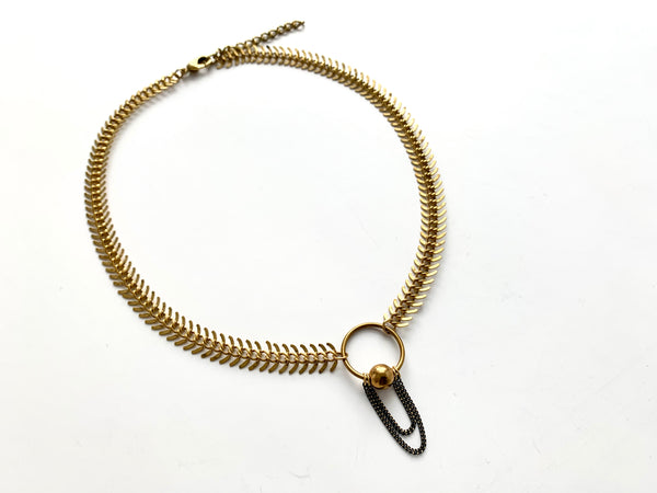 Brass fishbone choker necklace