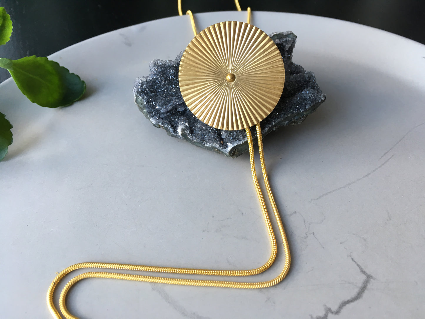 Gold bolo tie necklace medallion